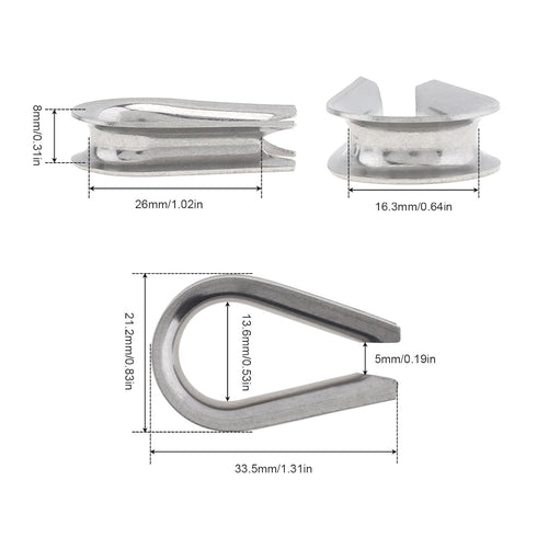 1/4" Wire Rope Thimbles 6Pcs, M5 Stainless Steel Thimble for Diameter Cable Rigging...