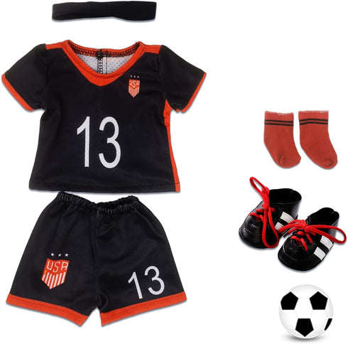 18 Inch Doll Clothes - Team USA 6 Piece 18" Doll Soccer Uniform Fits 18 inch Doll, includes Headband,Shirt,Shorts, Socks,Shoes and Football...