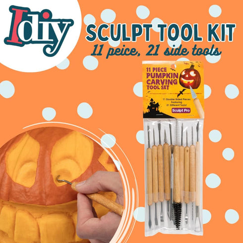 Pumpkin Carving Kit (21 Tool Set) w 11 Double Sided Pieces - Halloween Professional Sculpting, Cutting and Carving Knife Supplies for Fall Jack-O-...