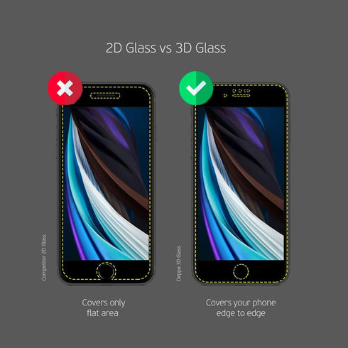 Deppa Premium Screen Protector for iPhone SE 2022, SE 2020, iPhone 7, iPhone 8 (4.7') Tempered Glass 3D Full Coverage with Easy Installation Tray ...
