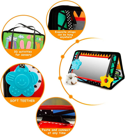 beetoy Tummy Time Baby Mirror Toys with Black and White Pattern, High Contrast 3D Activity Play Crinkle Toys Baby Mirror for Newborn 0 3 6 Months...