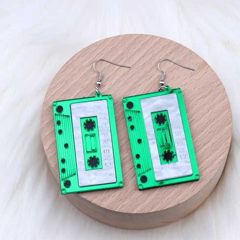 70'S 80'S Neon Cassette Tape Dangle Earrings Set for Women Funny Retro Resin Acrylic Pendant Jewelry for 90's Outfit Glow Party Accessories Holida...