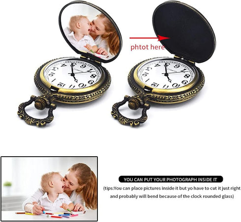 BOSHIYA Retro Flower Openwork Cover Quartz Pocket Watch with Chain Half Hunter Pocket Watches for Women with Box, for Mother's Day...