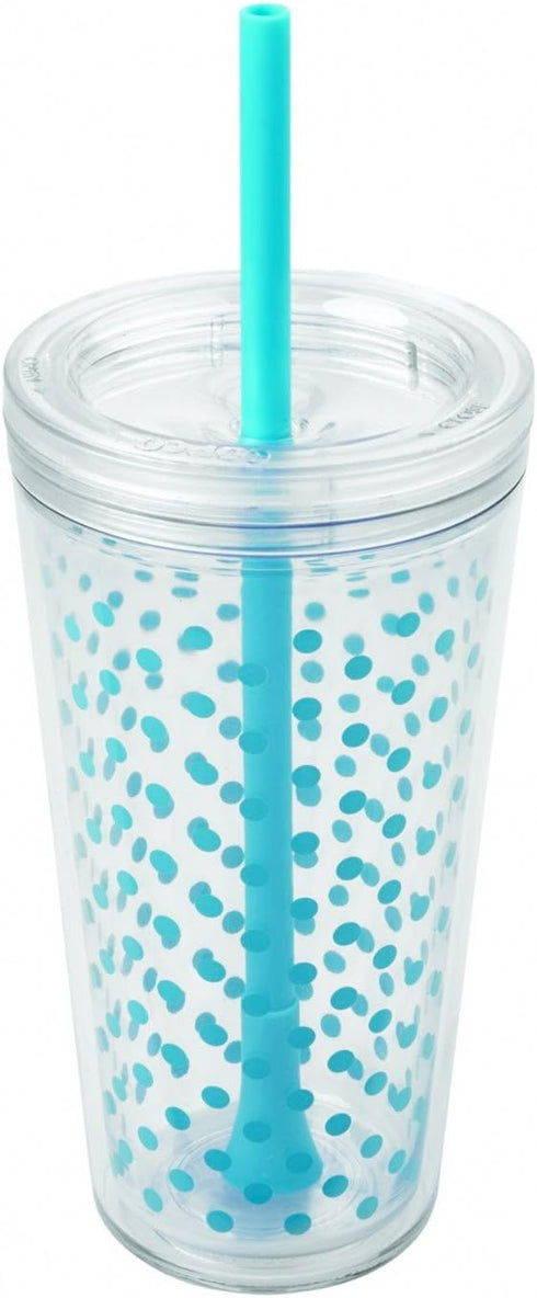 Copco Minimus Double Wall Insulated Tumbler with Removable Straw, 24-Ounce, Cyan Blue Dots...