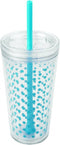 Copco Minimus Double Wall Insulated Tumbler with Removable Straw, 24-Ounce, Cyan Blue Dots...
