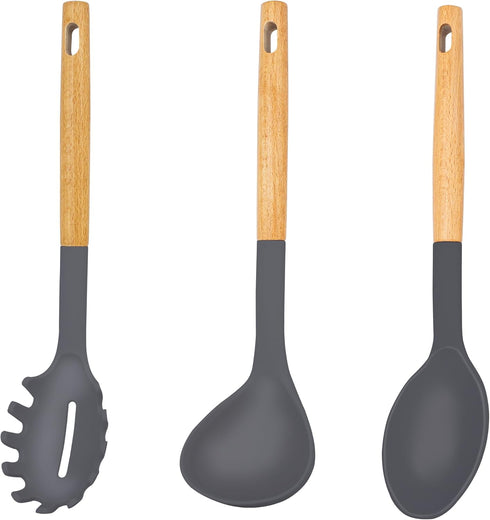 Nonstick Silicone Cooking Spoons Set, 3 PCS Large Soup Ladle Solid Spoon Pasta Server for Spaghetti Sauce Serving Stirring, Heat Resistant Kitchen...