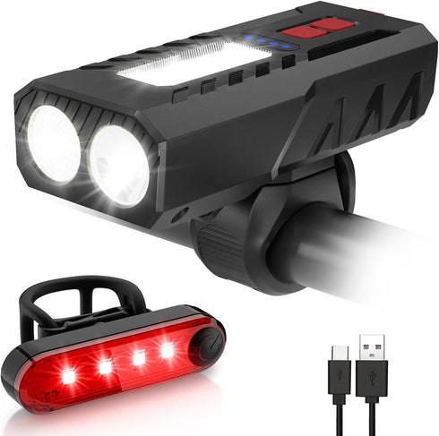 USB Rechargeable Bike Lights Set, 6 Modes Bicycle Front Headlight and Back Taillight, 3000LM Water Resistant Bicycle Lights Front and Rear for Nig...