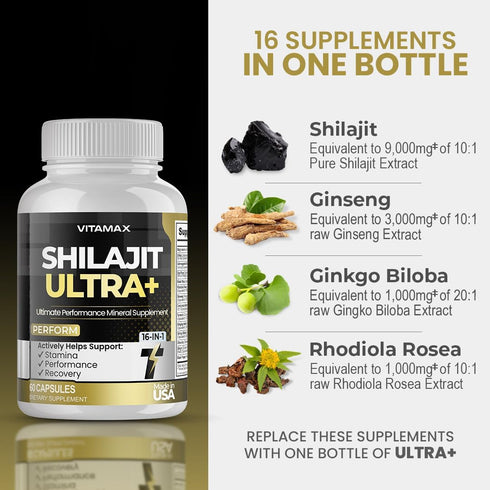 Pure Shilajit Supplement 10,000mg Sea Moss 2,000mg, Ashwagandha 6,000mg, Rhodiola Rosea 1000mg, Gingko Biloba, Magnesium, Turmeric, Mineral Capsul...