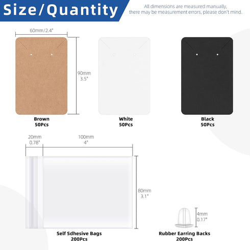 Glarks 550Pcs Earring Cards with Earring Backs and Self-Sealing Bags Kit, 9 x 6 cm 3 Colors Earring Display Cards Earring Holder Cards for Stud Ea...