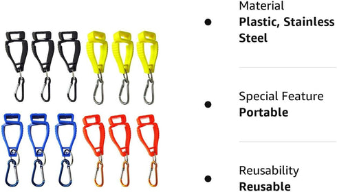 RICHARDJOV 12PCS Glove Grabber Clips Holder Work Safety Clip Plastic Gloves Keeper, Glove Keeper for Duty Belt(Black,Yellow,Blue,Orange)...