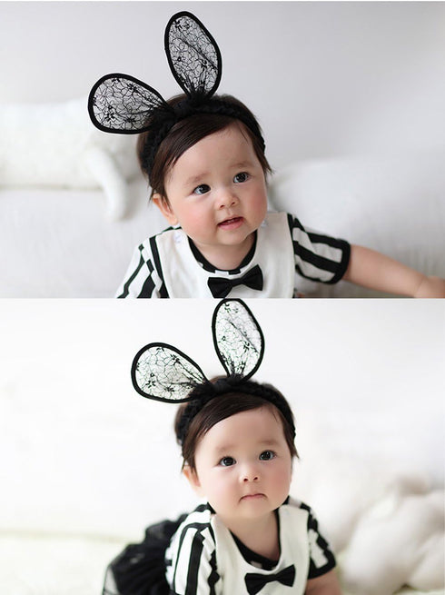 2-Pack Easter Bunny Headbands Rabbit Ears Lace Elastic Bow - Cute Stretch Hairbands for Baby Girls , Newborn,Toddler and Children (2 Colors)...