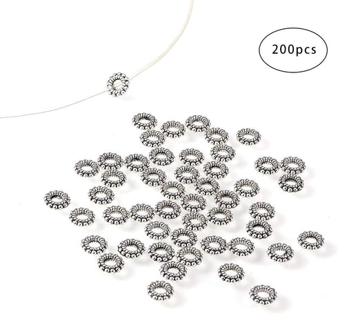 PH PandaHall 200pcs Large Hole Spacer Beads Tibetan Alloy Antique Silver Donut Rondelle Jewelry Spacers for Bracelet Jewelry Making, 8x2mm, Hole: ...
