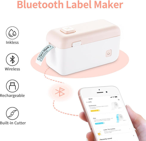 Label Maker Machine with Tape - HP4 Portable Bluetooth Label Maker Printer with Built-in Cutter, Mini Label Makers with Multiple Templates for Org...