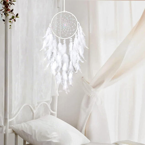 Dremisland White Feathers Dream Catcher Wall Hanging Elegant Wall Art Room Decoration for Windows Balcony Bedroom Wedding Party Gift for Girls and...