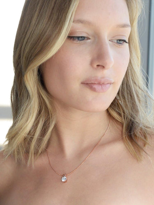 Mariell Cubic Zirconia Crystal Rose Gold Pendant Necklace for Women, 2 Carat CZ Bridal Wedding Jewelry...