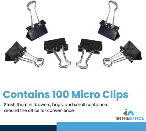 1InTheOffice Micro Binder Clips, Paper Clamps Micro Size, Black, 100 Clips"...