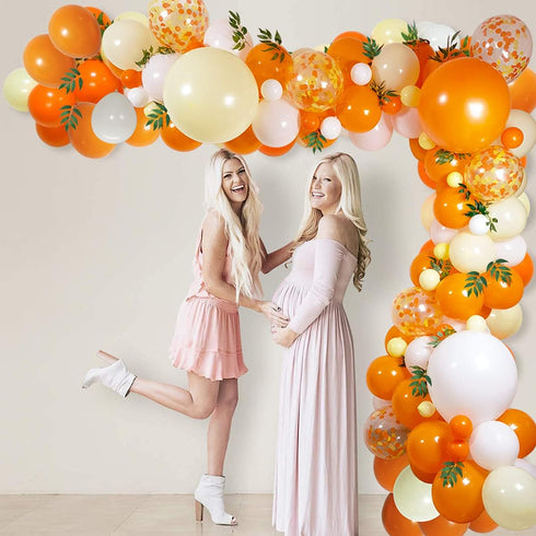 Little Cutie Orange Yellow White Balloon,Baby shower decorations,with Artificial Willow Leaves for Birthday Sunshine Baby Shower Bridal Shower Par...