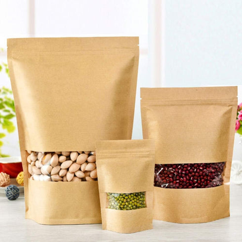 50 pcs Kraft Bags with Window Stand Up Ziplock Seal Paper Bag Resealable Large Food Storage Pouch 1oz 3.5×5.5in...