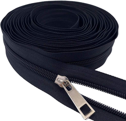 Zipper Roll by Yard #5 Bulk 10 Yards Nylon Zipper with 10pcs Sliver Sliders and 10pcs Colorfull Sliders for DIY Sewing Craft Projects (Black)...