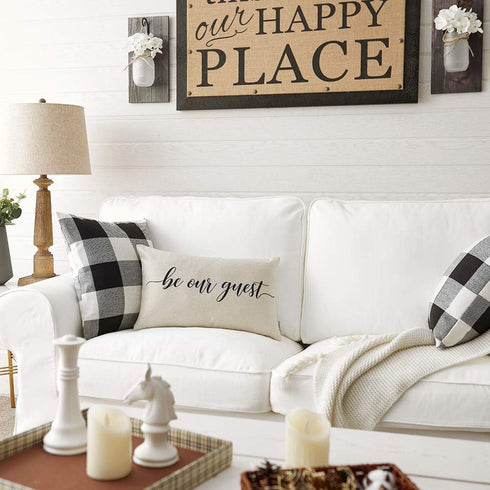 Meekio Farmhouse Pillow Covers with Be Our Guest Quote 12" x 20" Farmhouse Rustic Décor Lumbar Pillow Covers with Saying Guest Room Décor...