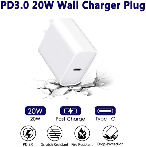 iPhone Fast Charger Cable,Fast Charger iPhone 20W PD USB C Wall Charger Type C Power Adapter Lightning Cable Fast Charging Plug Compatible with iP...