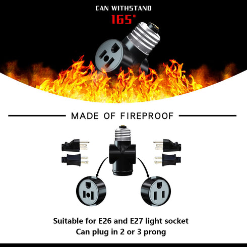 4 Pack, Light Socket to Plug Adapter, Convert E26 Light Socket to 3-Prong Outlet Adapter and Light Bulb Socket (Black)...