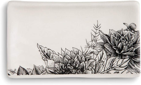 DEMDACO Floral Glossy Black and White 6 x 3.5 Stoneware Ceramic Everyday Kitchen Rectangle Spoon Rest...