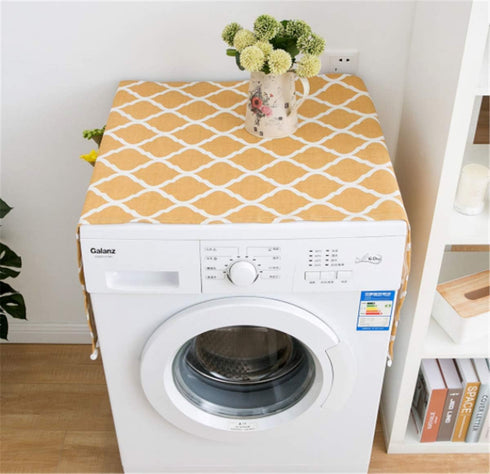 Ammsochy Washing Machine Cover Dust Oil Proof Dryer Top Loader Cloth with Side Storage Pockets Cotton Linen Kitchen Refrigerator Appliance Protector (Yellow Rhombus)