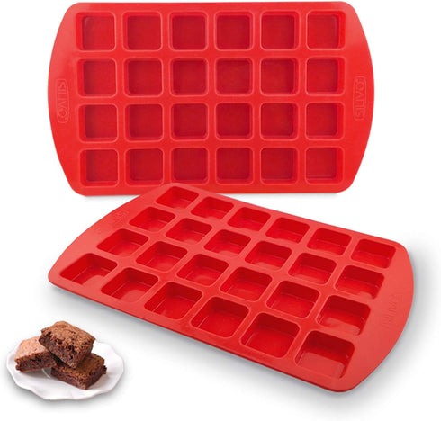 SILIVO Bite-Size Silicone Brownie Pan with Dividers - 2 Pack 24-Cavity Non-Stick Mini Silicone Molds for Brownie Bites, Keto Fat Bombs, Fudges and...