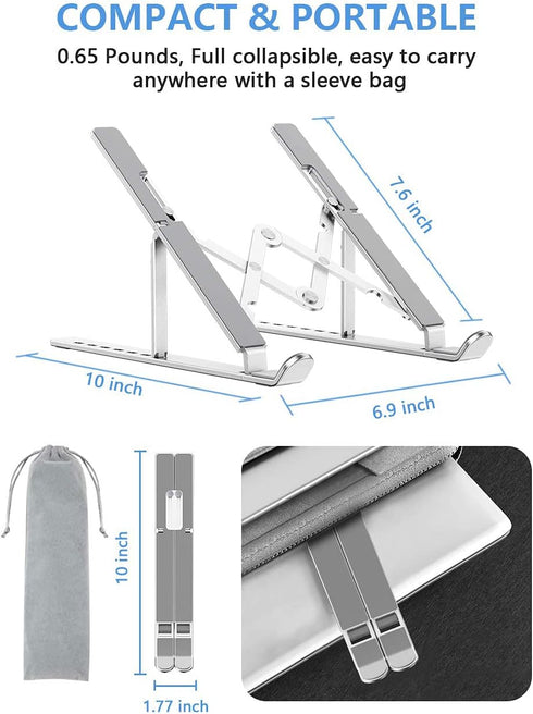 Laptop Stand, Adjustable Aluminum Foldable Portable Holder, Upgrade Whole Anti-Slip Silicone Pad, Laptop Riser for Desk Compatible with MacBook Ai...
