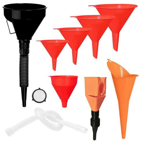 8Pcs Universal Plastic Funnel Set Contains Flexible Hose Oil Funnel with Wide Mouth Oil Funnel for Cars Motorcycles Engine Gas Oils Water Diesel F...