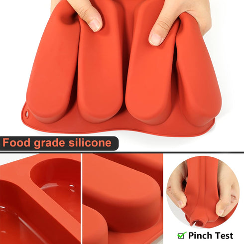 Webake Hot Dog Bun Pan, 2 Pack SIlicone Hotdog Bun Molds Nonstick Bread Forms Mini Baguette Sandwich Baking Tray for Hot Dog Bun Rolls Cake and Ec...