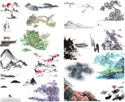 Ink Painting Landscape Precut Cute Aesthetic Diary Travel Paper Journal Stickers Scrapbooking Stationery Sticker Flakes Art Supplies...