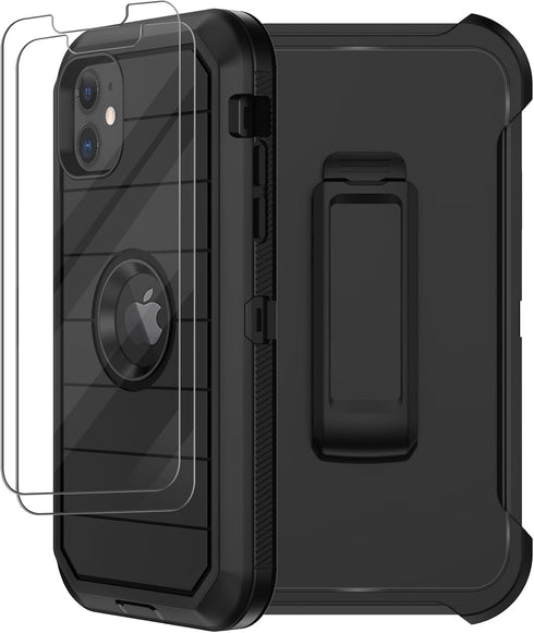 for iPhone 12 Case, iPhone 12 Pro Case with Belt Clip Holster, 2X Screen Protector, Heavy Duty Military Grade Full Body Shockproof Rugged Protecti...