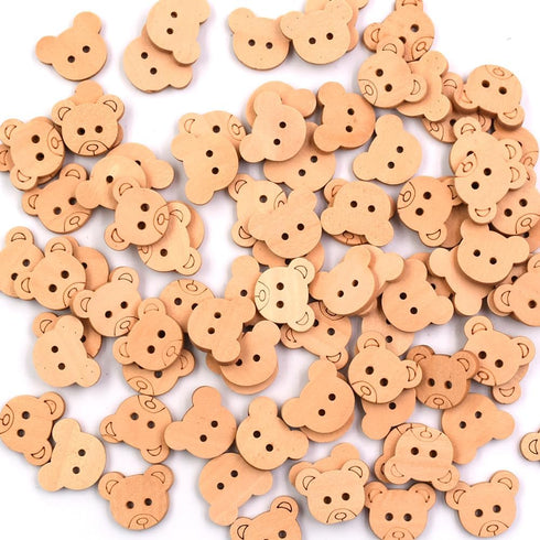 50 Pcs Wooden Bear Buttons with Round 2 Holes DIY Craft Sewing Buttons for Handmade Scrapbooking Art Project Home Ornament...