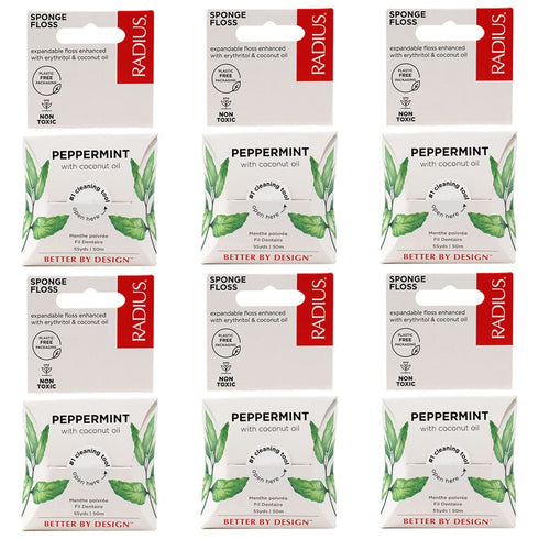 RADIUS Peppermint Dental Floss 55 Yards Vegan and Non-Toxic Oral Care Boost Total Tooth & Gum Protection Clear - Pack of 6...