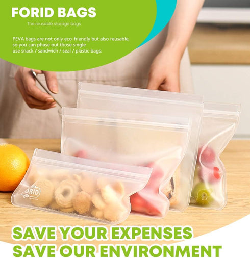 FORID Reusable Storage Bags, 12 Pack Extra Thick Freezer bags (2 Reusable Gallon Bags, 5 Reusable Sandwich Bags, 5 Reusable Snack Bags) FDA Grade ...