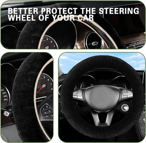Fuzzy Steering Wheel Cover, Universal 15'' Steering Wheel Protector with Soft Plush, Anti-Slip Car Wheel Covers for Warm Winter, Car Interior Acce...