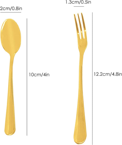 Set of 16 Gold Demitasse Espresso Spoon (4 inch) and Stainless Steel Forks (4.8 inch), DaKuan Gold Mini Coffee Spoons & Cake Forks for Dessert, Te...