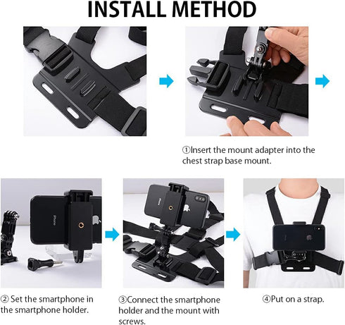 Mobile Phone Chest Mount Strap Holder ?Anti-Slide Strap Mount for Phone 360 Degree Rotary for Video Recording Camera Harness......