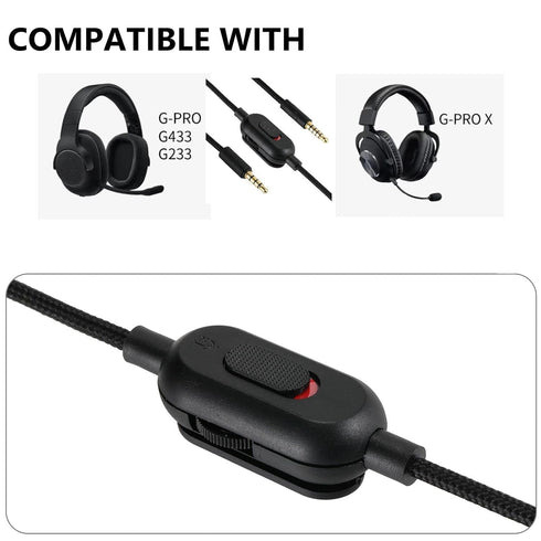 Replacement Audio Cable for G433 Headphones,Aux Cord Braided Wire with Volume Control &Mic Mute Compatible with Logitech G Pro X G Pro G233 Gaming...