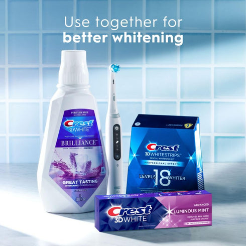 Crest 3D White Advanced Luminous Mint Teeth Whitening Toothpaste, 3.7 oz Pack of 4 - Helps Remove Surface Stains, Whitens Teeth, Strengthens Tooth...