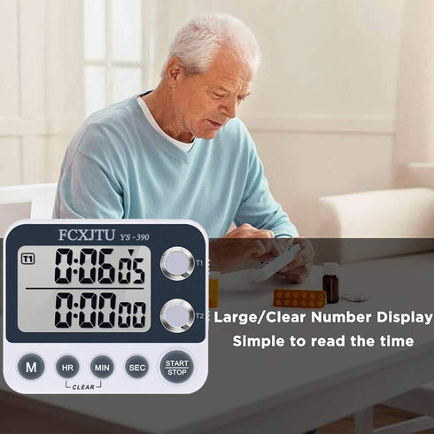 FCXJTU Digital Dual Kitchen Timer, Dual Count UP/Down Timer, Cooking Timer, Stopwatch, Large Display, Adjustable Volume Alarm and Flashing Light w...