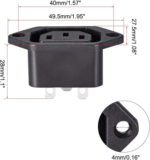 uxcell C13 Panel Mount Plug Adapter 250V AC 10A 3 Pins IEC Inlet Module Plug Power Connector Socket Straight Pack of 2...
