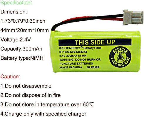 GEILIENERGY 2.4V 300mAh NIMH BT183342 BT283342 BT162342 BT262342 BT166342 BT266342 Battery Compatible with CS6719 CS6419 CS6649 DS6151 at&T CL4940...
