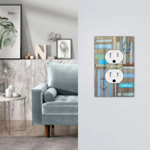 Beach Theme Rustic Sign Faux Wood Outlet Switch Plate 1 Gang Wall Plate Decorative Duplex Light Switch Cover Electrical Receptacle Faceplate for K...