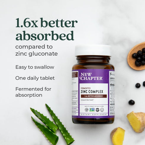 New Chapter Zinc Supplement, Fermented Zinc Complex, ONE Daily for Immune Support + Skin Health + Non-GMO Ingredients, Easy to Swallow & Digest, 3...
