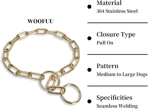 Gold Dog Chain Collar,Heavy Duty Chew Proof Stainless Steel Long Link Fur Saver Dog Training Collar | No-Pull Slip Chain for Small Medium Dogs for...