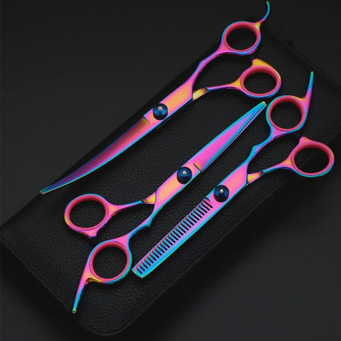 7 in 1 Dog Grooming Scissors Set, Pet Grooming Shears Dog Scissors Stainless Steel Straight & Thinning & Curved Shears Grooming Scissors for Dogs ...