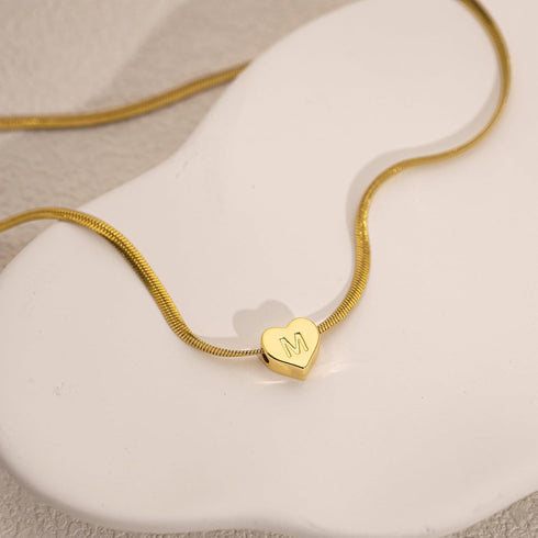 Gold Initial Heart Necklace for Women Girls 14K Gold Plated Letter Necklace Dainty Gold Herringbone Chain Heart Choker Necklace Personalized Name ...